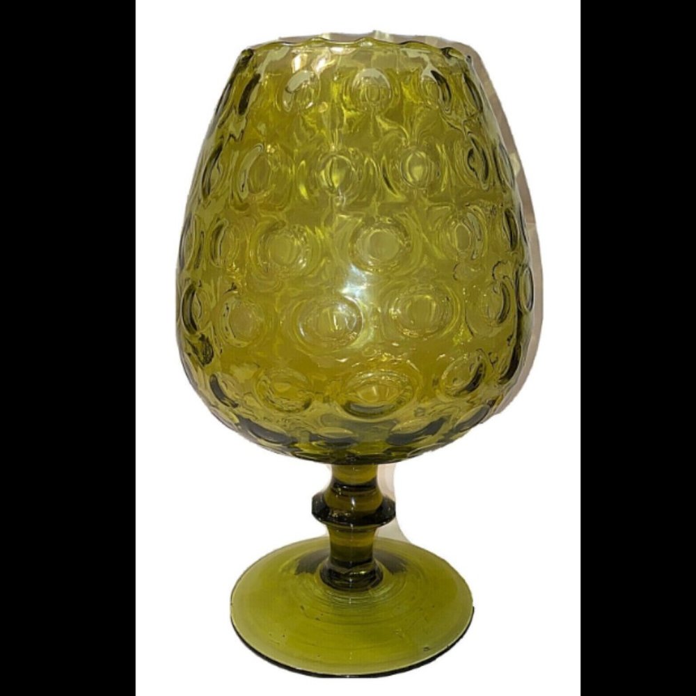 Vintage Empoli Italy Brandy Snifter 10" Optic Green Art Glass Hand Blown MCM